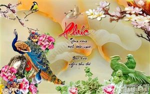 Tranh chim công giả ngọc và con chim xanh wall
