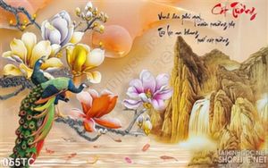 Tranh chim công đậu trên cành cây 3d đẹp
