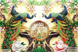 Tranh chim công và gốc cây cổ thụ 3d psd
