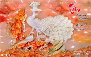 Tranh chim công 3d màu trắng giả ngọc ấn tượng