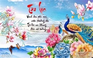 Tranh chim công tài lộc và bầu trời bình yên