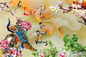 Tranh chim công chữ lộc giả ngọc 3d