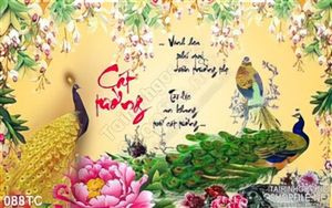 Tranh chim công cát tường màu vàng đẹp 3d