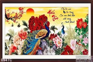 Tranh chim công hiếu thảo sơn thủy hữu tình 3d