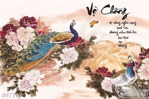 Tranh chim công vợ chồng sơn dầu nghệ thuật psd