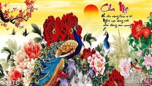 Tranh chim công cha mẹ đẹp wall 3d