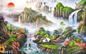 Tranh sơn dầu phong cảnh chim hạc, hươu