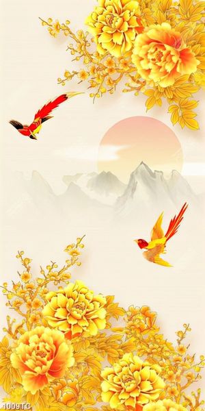 Tranh tài lộc hoa mẫu đơn vàng