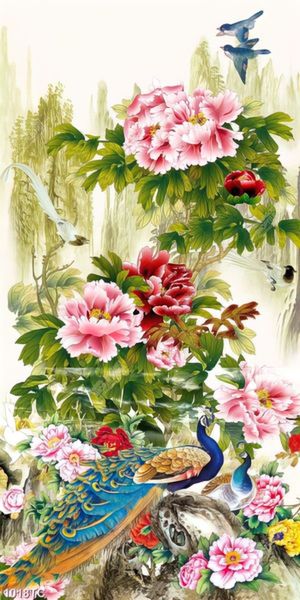 Tranh mẫu đơn và đôi chim công