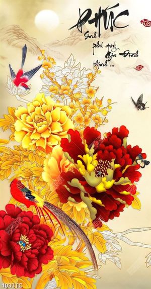 Tranh tài lộc hoa mẫu đơn