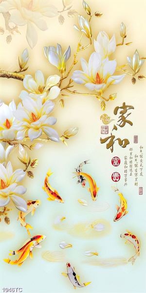 Tranh tài lộc hoa mộc lan và cá chép