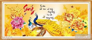 Tranh chim công chữ sống khổ ngang 3d in uv