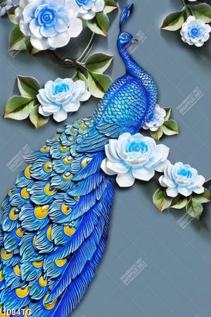Tranh lụa 3D chim công và hoa hồng