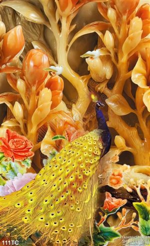Tranh chim công màu vafnhg và cây giả ngọc đẹp