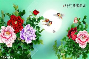 Tranh cá chép và hoa mẫu đơn in kính đẹp