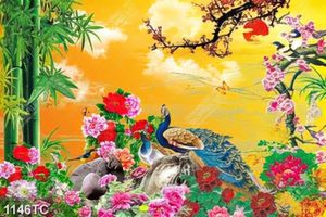 Tranh chim công và hoa mẫu đơn