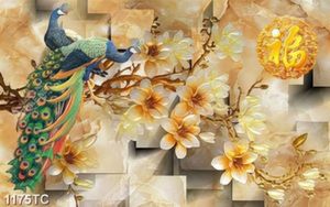 Tranh chim công nền giả ngọc đẹp
