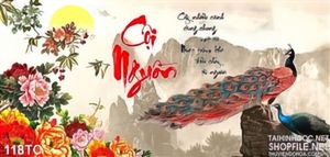 Tranh chim công cội nguồn núi non in uv