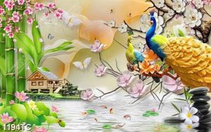 Tranh chim công và hoa đào