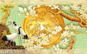 Tranh chim Hạc và hoa mộc lan đẹp