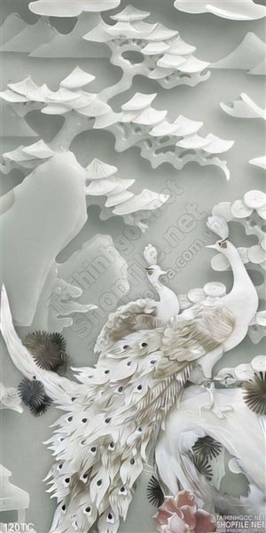 Tranh chim công 3d giả ngọc màu đen trắng in uv