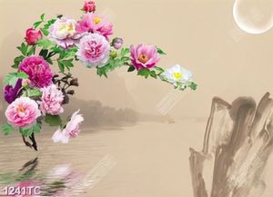 Tranh hoa mẫu đơn và núi