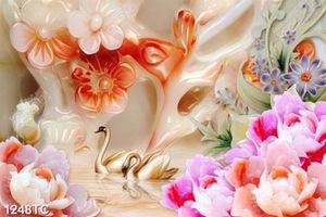 Tranh giả ngọc chim thiên nga và mẫu đơn