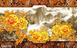 Tranh phù điêu gỗ hoa mẫu đơn vàng
