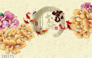 Tranh hoa mẫu đơn và cá chép
