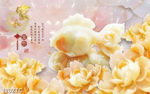 Tranh gải ngọc cá chép và hoa mẫu đơn