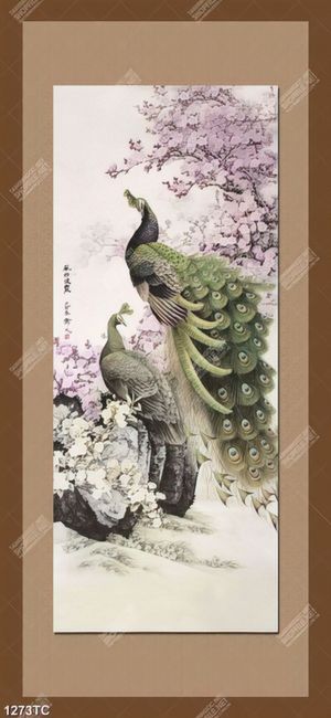 Tranh đôi chim công mùa xuân