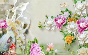 Tranh giả ngọc chim công và hoa mẫu đơn