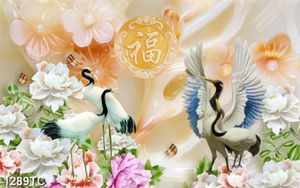 Tranh giả ngọc đôi chim Hạc in gạch đẹp