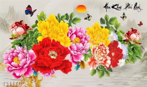 Tranh thư pháp hoa mẫu đơn