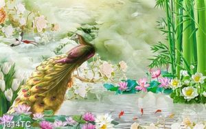 Tranh chim công nền giả ngọc 3D đẹp