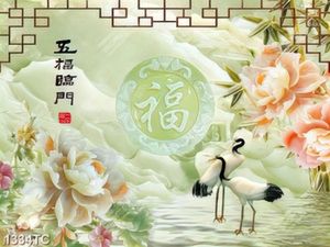 Tranh giả ngọc hoa mẫu đơn và chim Hạc giả ngọc đẹp