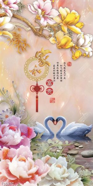 Tranh tranh chim thiên nga và hoa mẫu đơn