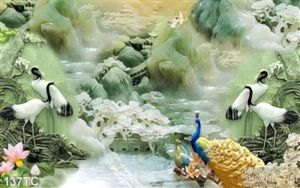 Tranh chim công và giả ngọc chim hạc wall