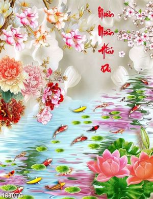 Tranh cá chép hoa mẫu đơn và hoa mộc lan