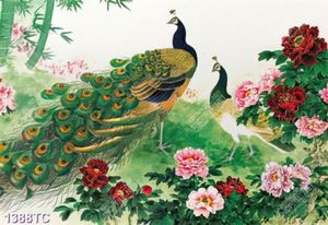Tranh hoa mẫu đơn và chim công
