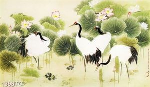 Tranh chim Hạc và hoa Sen