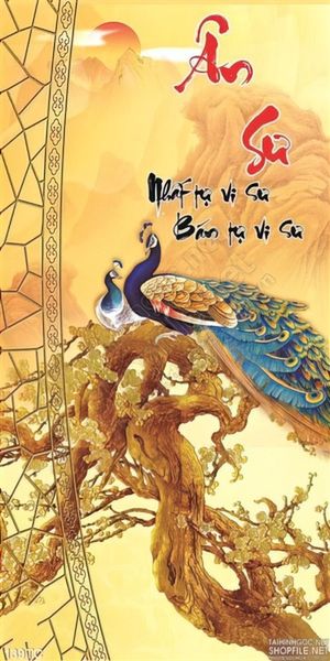 Tranh chim công ân sư và cây gỗ cổ thụ 3d