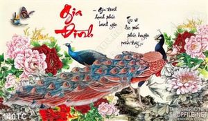 Tranh chim công gia đình khổ ngang 3d in uv