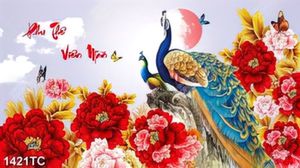 Tranh thư pháp Phu Thê Viên Mãn và đôi chim công