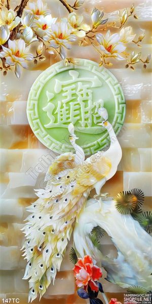 Tranh chim công giả ngọc và phiến đá xanh