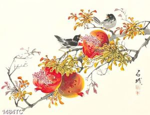 Tranh chim và cây lựu