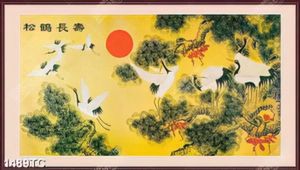 Tranh sơn dầu và chim Hạc cây tùng