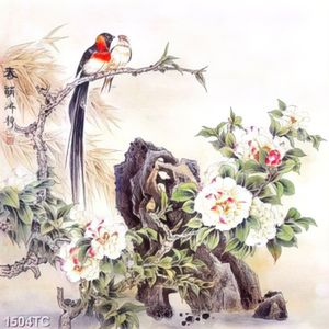 Tranh hoa mẫu đơn và đôi chim uyên ương