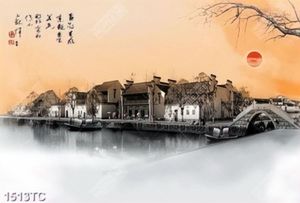 Tranh sơn dầu dãy phố cổ trên sông