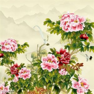 Tranh hoa mẫu đơn in dán tường đẹp
